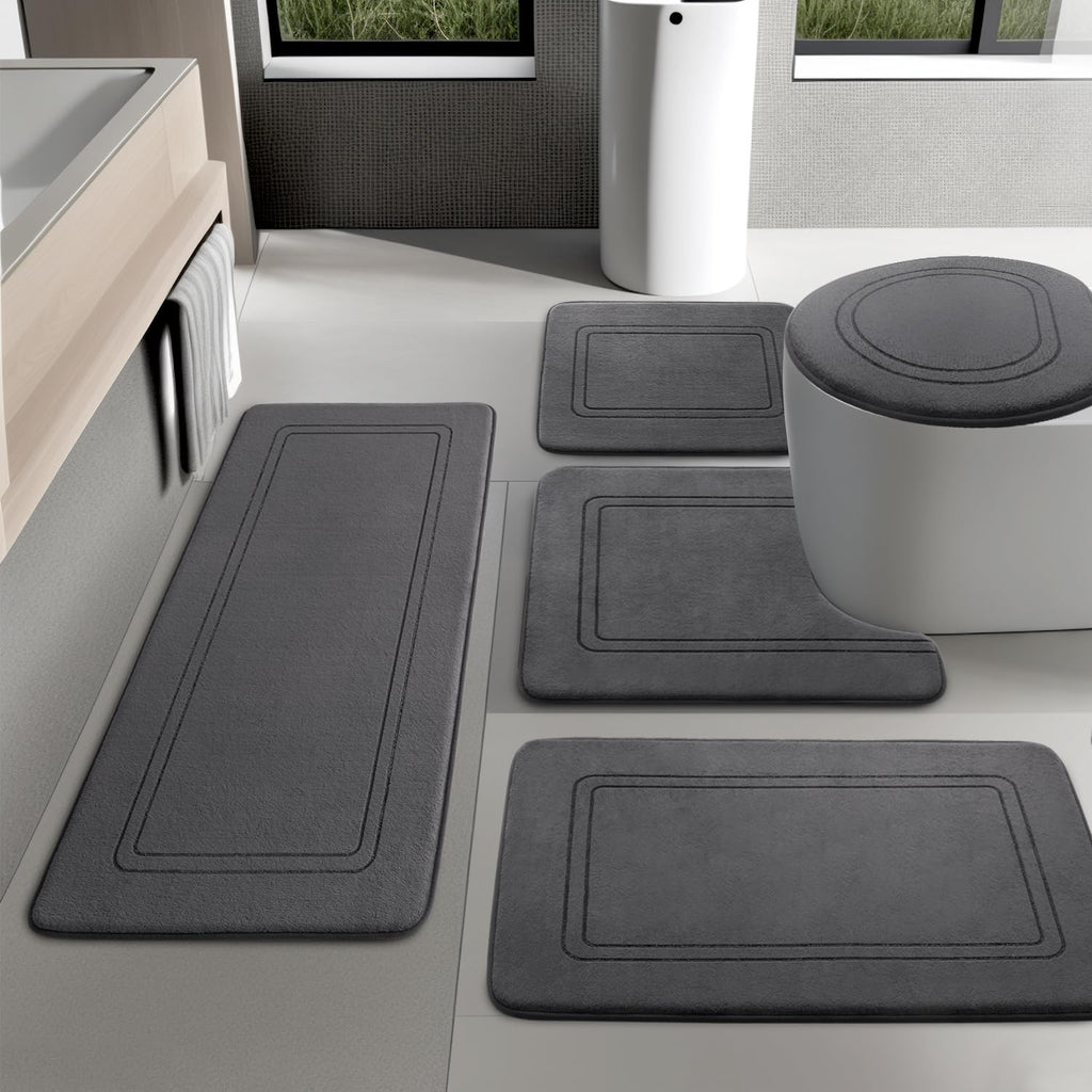 YIHOUSE Memory Foam Bath Mat Set, Bathroom Rugs Sets 3 Pieces, Non Slip Bath Mats for Bathroom, Super Soft and Water Absorbent Bath Rug Set, Machine Washable U Shape Toilet Rug,Beige