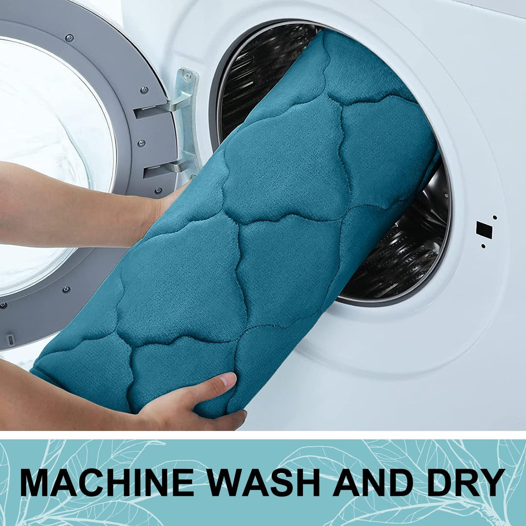 OLANLY Memory Foam Bath Mat Set of 3 Piece, Bathroom Rugs and Toilet Rug U-Shaped, Ultra Soft and Absorbent, Comfortable, Non-Slip, Machine Washable, Shower and Home Decor Accessories, Peacock Blue