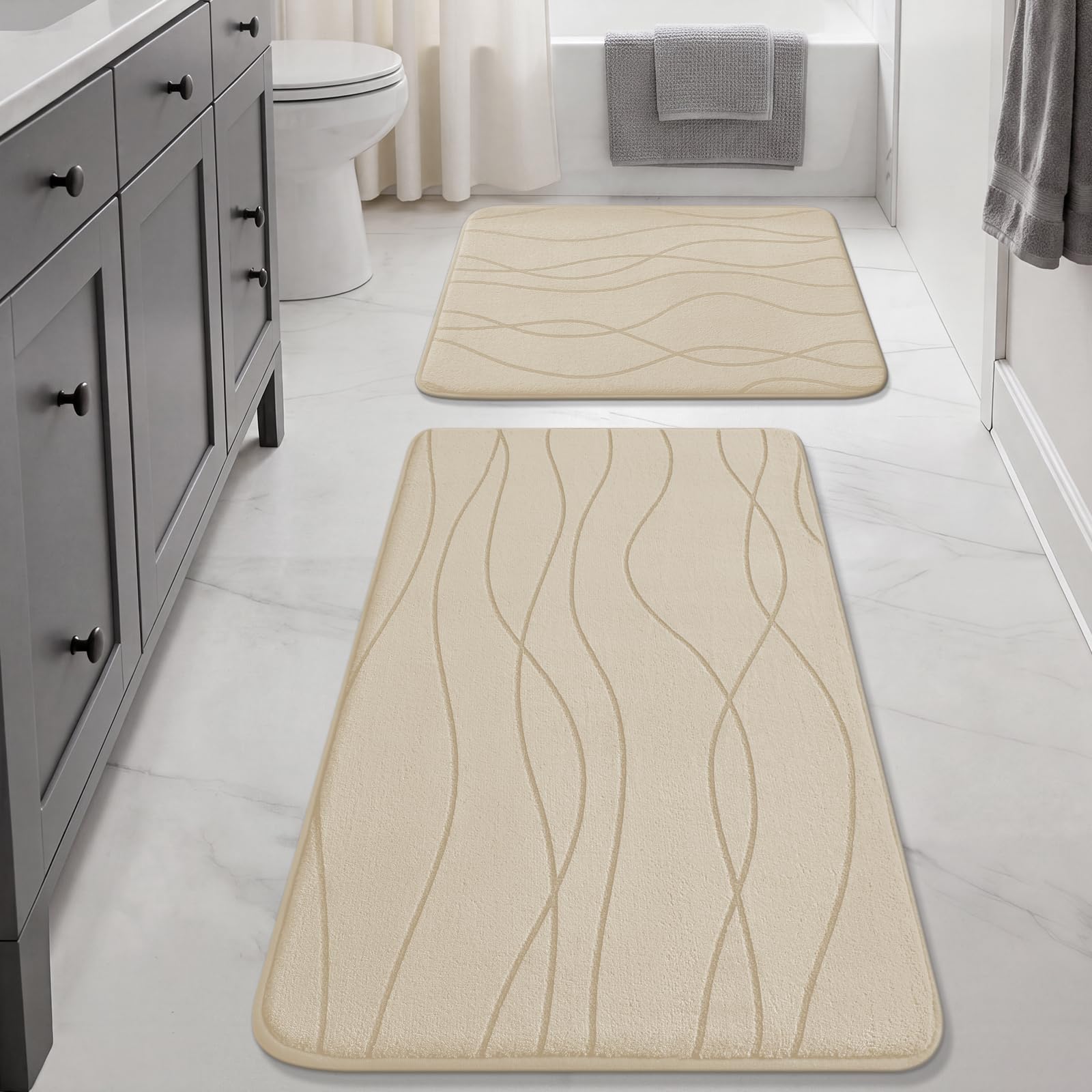 YIHOUSE Memory Foam Grey Bathroom Rug Sets 5 Piece, Ultra Absorbent Bath Mat for Bathroom - Non-Slip Machine Washable & Dry Quickly, 5 Piece Bathroom Mat Set, Dark Grey