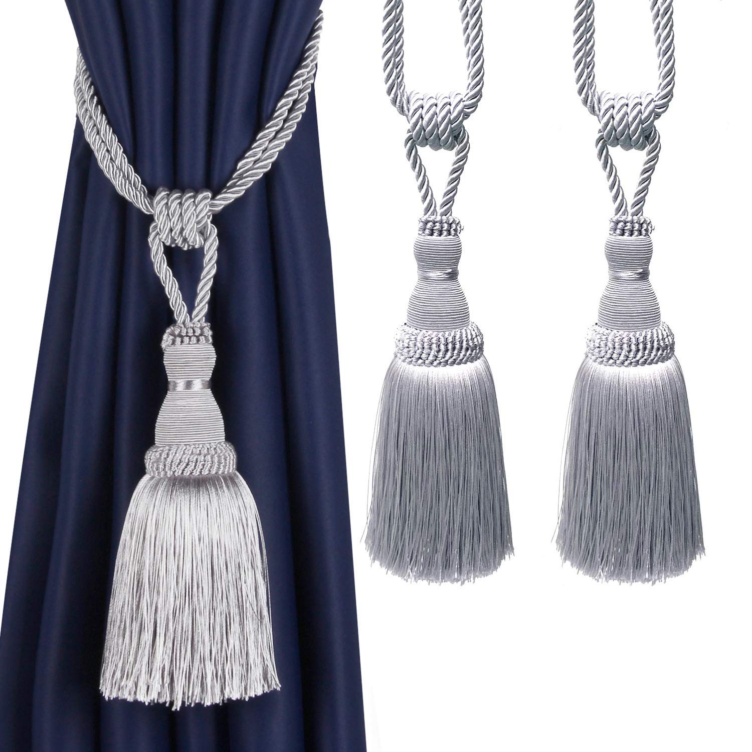 BEL AVENIR 2 Pack Curtain Tiebacks Tassel Drapery Tie-Backs Rope Handmade Holdbacks Home Office Hotel Decorative (Gold, 4 Pack)