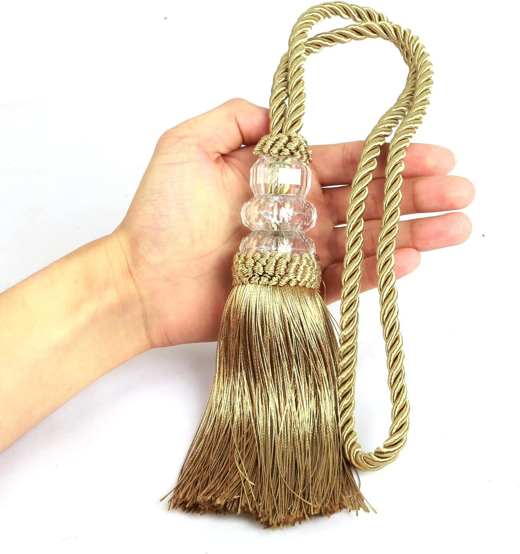 6 Pack Curtain Tiebacks with Tassel, Outdoor Elegant Decorative Curtain Holdback,Modern Rope Window Curtain Ties Backs for Draperies (6, Gold)