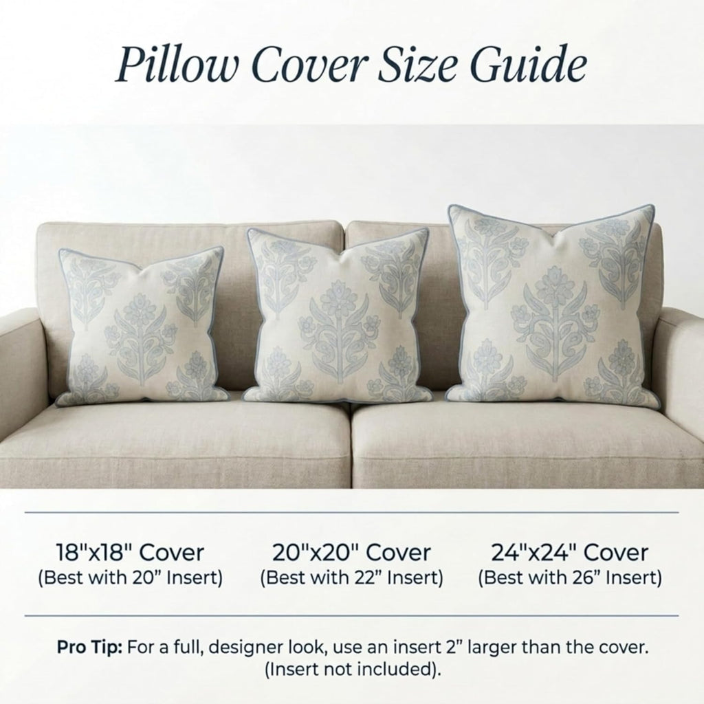 Jillien Harbor “The Naples” Floral Block Print Pillow Cover – Grey and White Blue Decorative Throw Pillow Cover – Grandmillennial Home Decor, 20" x 20"