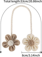 Meplait 6 Pack Flower Curtain Tiebacks Curtain Holdbacks, No Drill Boho Curtain Ties Handmade Cotton Linen Decorative Curtain Holders for Drapes (Beige & Khaki)