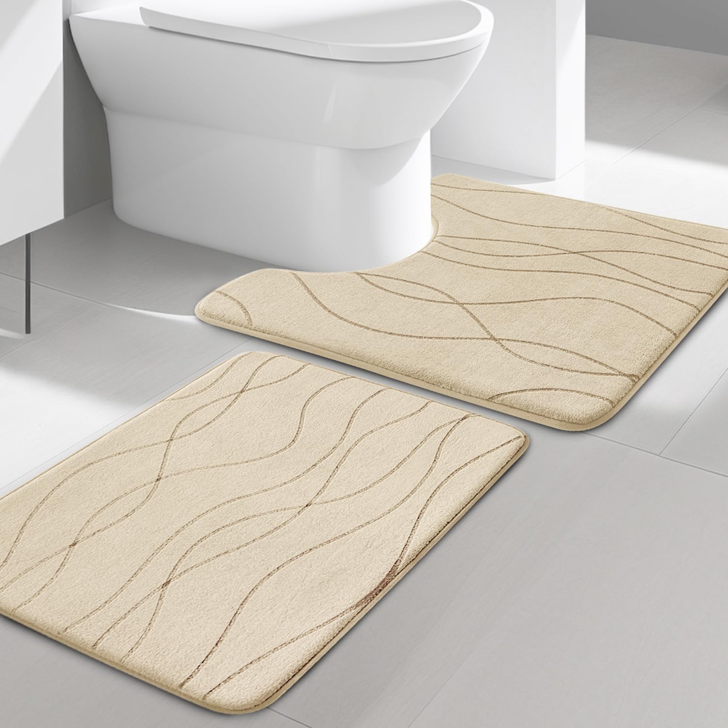 YIHOUSE Memory Foam Grey Bathroom Rug Sets 5 Piece, Ultra Absorbent Bath Mat for Bathroom - Non-Slip Machine Washable & Dry Quickly, 5 Piece Bathroom Mat Set, Dark Grey