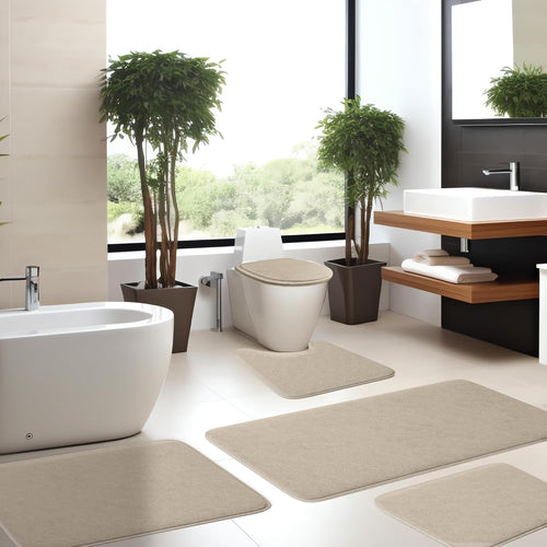 5-Piece Bathroom Rug Set - Memory Foam Bath Mats, Non-Slip, Ultra-Soft, Water Absorbent, Machine Washable Bathroom Rugs - Beige