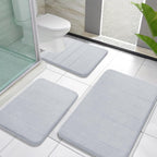 Yimobra Memory Foam Bath Mat Set 3 Pieces- Super Soft Absorbent Quick Dry Bathroom Rug Sets, Machine Washable Non Slip Floor Carpet for Tub Shower, Vanity & Toilet Base, Gray