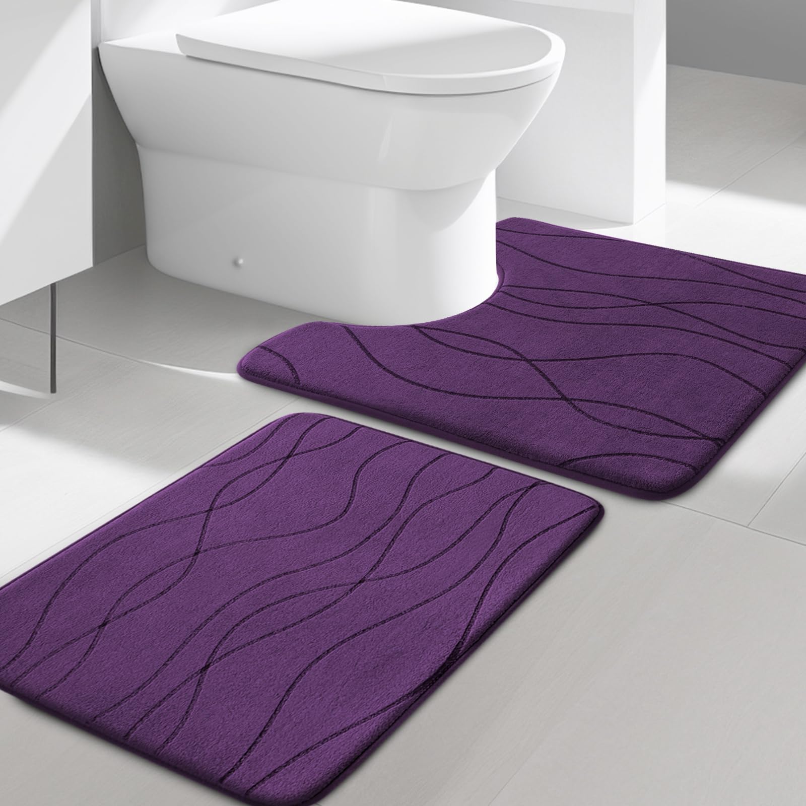 YIHOUSE Memory Foam Grey Bathroom Rug Sets 5 Piece, Ultra Absorbent Bath Mat for Bathroom - Non-Slip Machine Washable & Dry Quickly, 5 Piece Bathroom Mat Set, Dark Grey