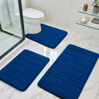 Black Memory Foam Bath Rug 3 Piece Set, Soft Absorbent Non-Slip & Washable