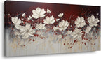 Lasdel Stretched Canvas Wall Art of White Flowers Plant Picture for Living Room Bedroom Home Decoration, Beautiful White and Red Premium Nature Print Artwork Painting Decor, Inner Frame 23x46 Inches