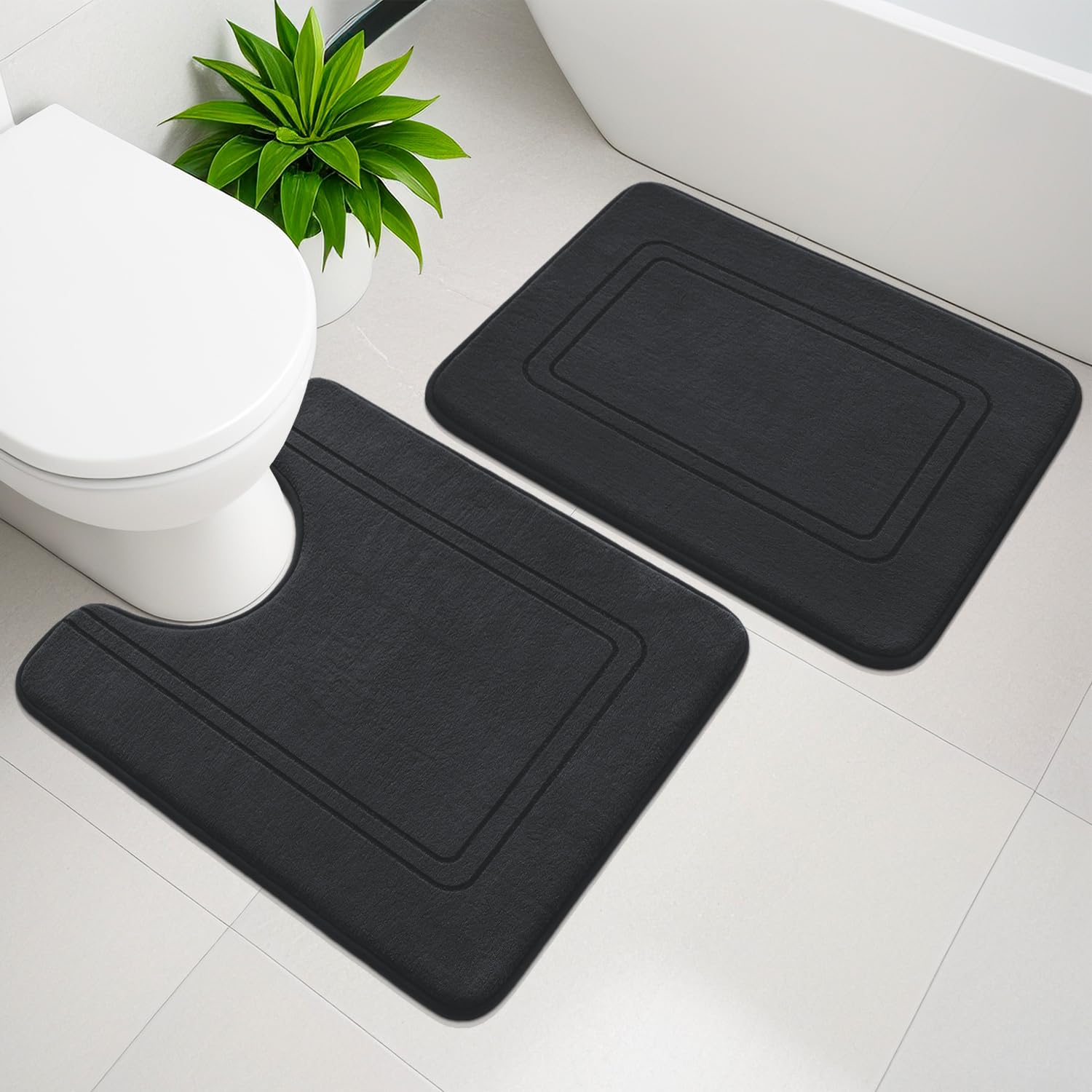 YIHOUSE Memory Foam Bath Mat Set, Bathroom Rugs Sets 3 Pieces, Non Slip Bath Mats for Bathroom, Super Soft and Water Absorbent Bath Rug Set, Machine Washable U Shape Toilet Rug,Beige