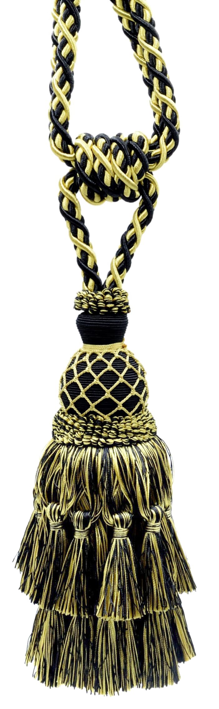 DÉCOPRO Lavish Large Curtain & Drapery, Hand Crafted Tassel Tieback, Tassel Length 11" (27.5cm), 34" (86cm) # TBIL1, Nautical Gold #1152 (Light Gold, Yellow Gold, Navy Blue) Set of 4