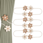 Meplait 6 Pack Flower Curtain Tiebacks Curtain Holdbacks, No Drill Boho Curtain Ties Handmade Cotton Linen Decorative Curtain Holders for Drapes (Beige & Khaki)