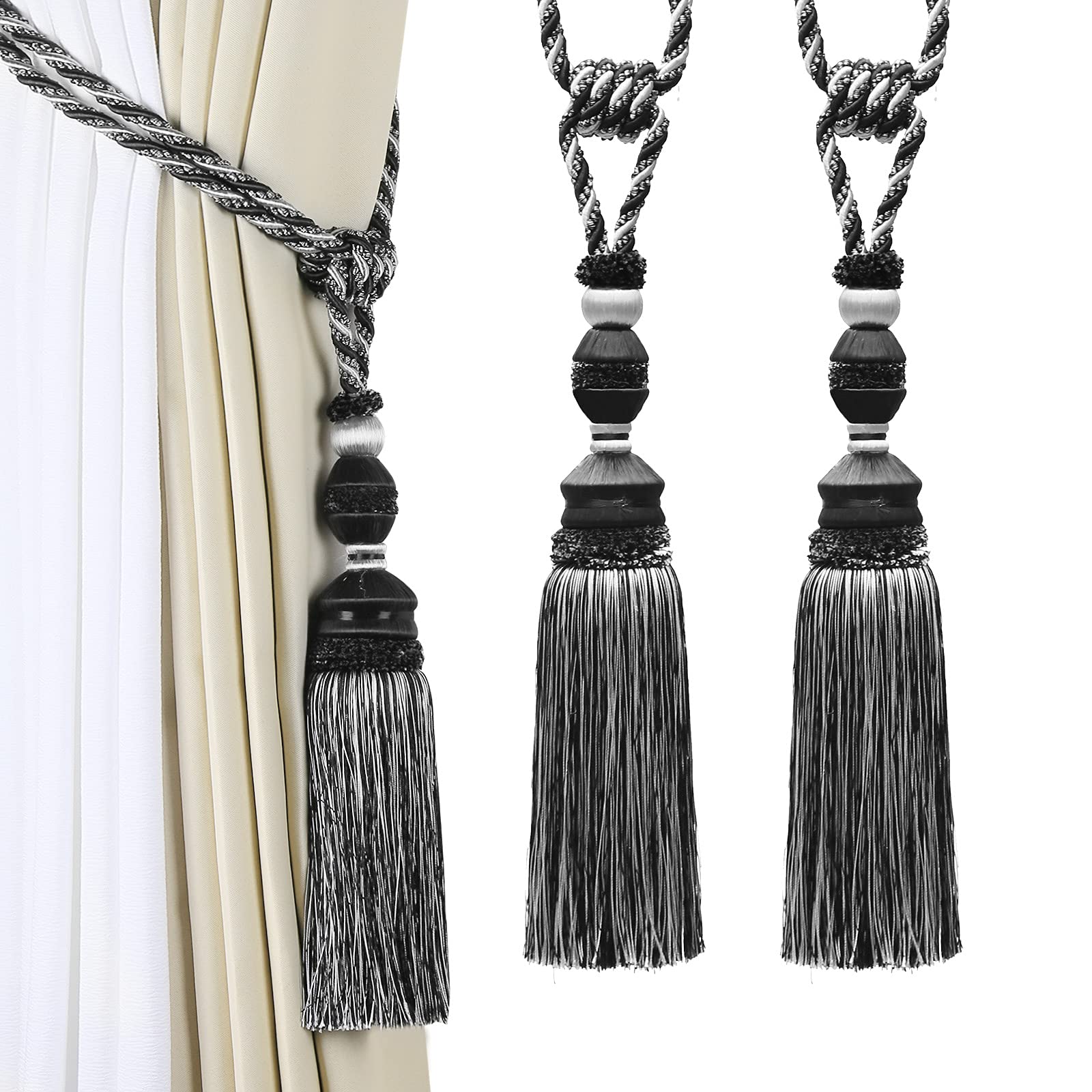 2Pcs Curtain Tiebacks Tassel Tie-Backs, Elegant Curtain Tie Backs Holdbacks for Decor-Light Coffee