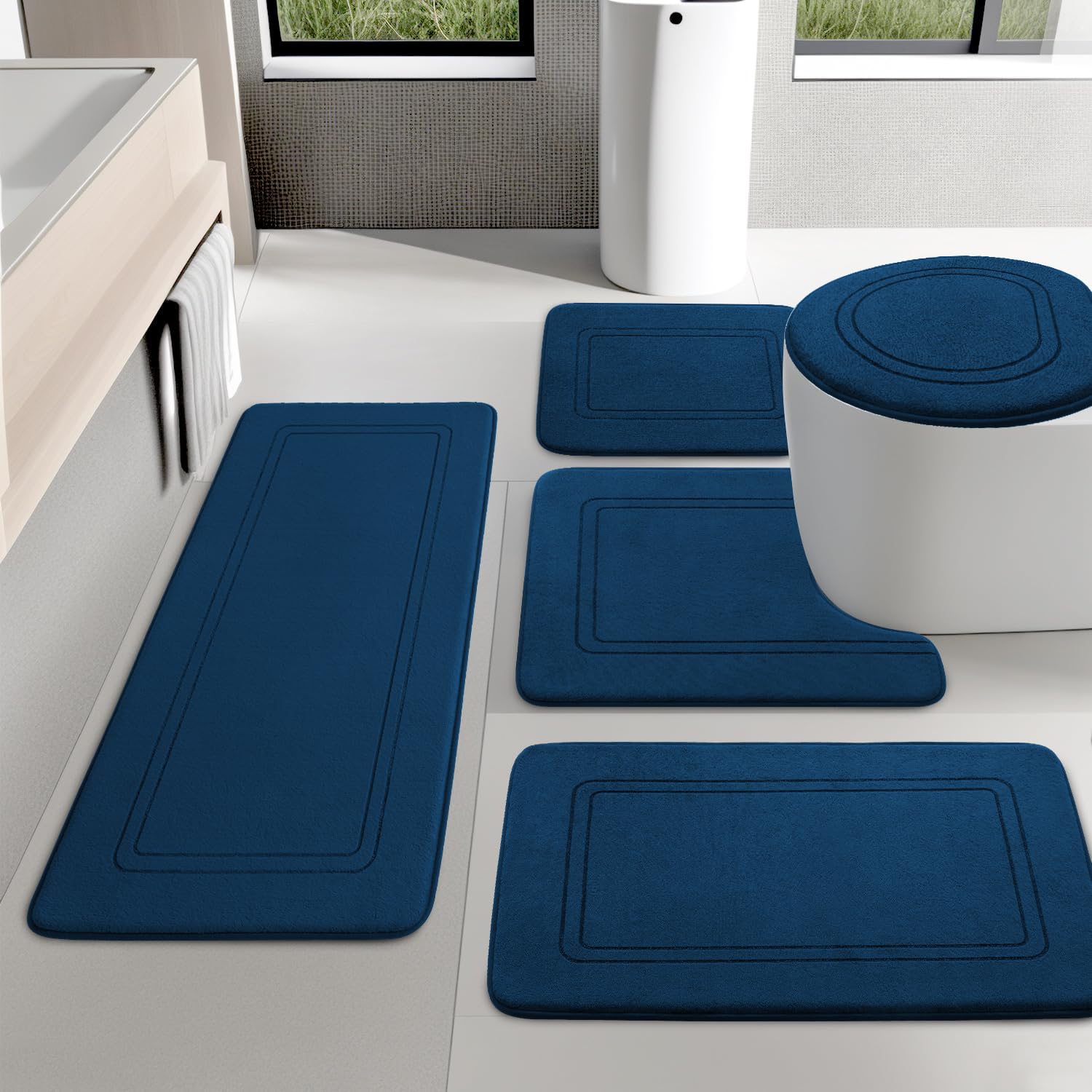 YIHOUSE Memory Foam Bath Mat Set, Bathroom Rugs Sets 3 Pieces, Non Slip Bath Mats for Bathroom, Super Soft and Water Absorbent Bath Rug Set, Machine Washable U Shape Toilet Rug,Beige