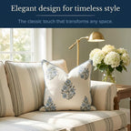 Jillien Harbor “The Camille” Floral Block Print Pillow Cover – Soft Blue and White Decorative Throw Pillow Cover – Grandmillennial Home Decor, 20" x 20"