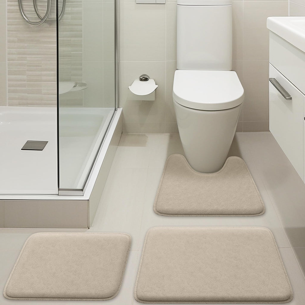 5-Piece Bathroom Rug Set - Memory Foam Bath Mats, Non-Slip, Ultra-Soft, Water Absorbent, Machine Washable Bathroom Rugs - Beige