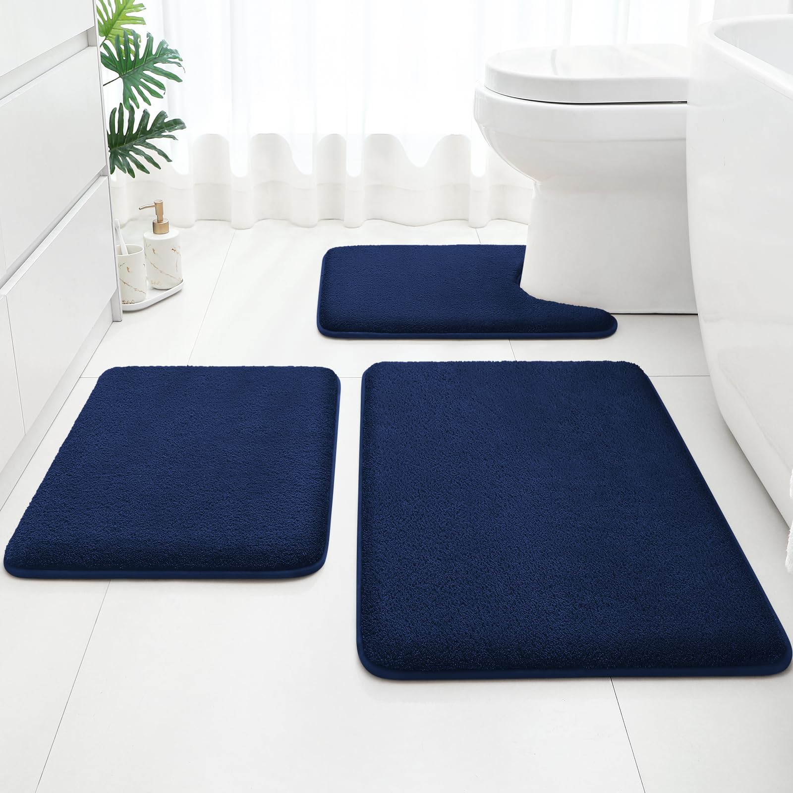 HOMEIDEAS Upgraded Bathroom Rugs Set 3 Piece, Extra Thick Absorbent Soft Memory Foam, Washable Toilet Bath Mat (Grey,17"x24"+20"x32"+U Shape 20"x24")