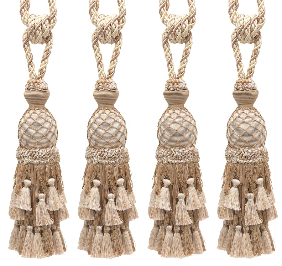 DÉCOPRO Lavish Large Curtain & Drapery, Hand Crafted Tassel Tieback, Tassel Length 11" (27.5cm), 34" (86cm) # TBIL1, Nautical Gold #1152 (Light Gold, Yellow Gold, Navy Blue) Set of 4