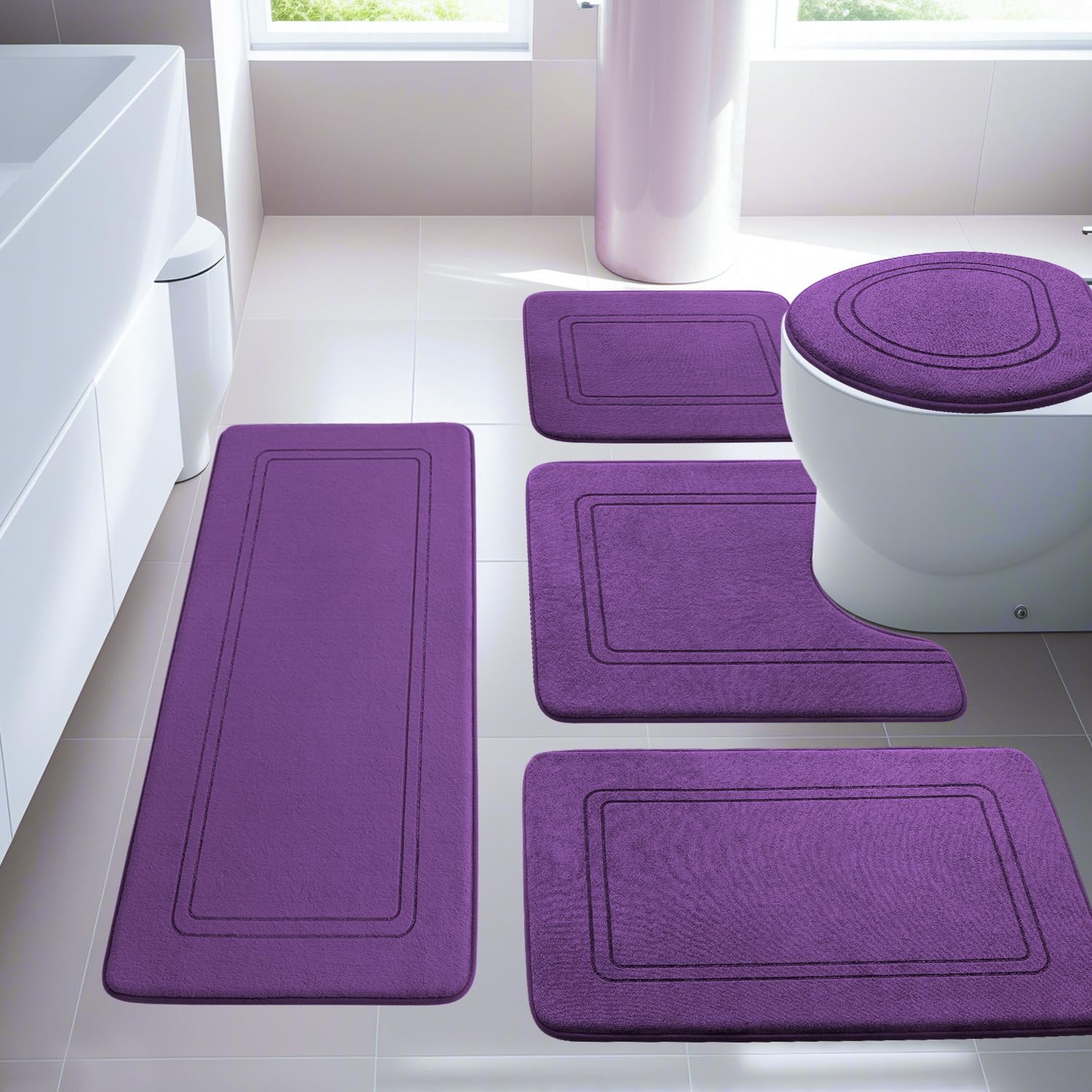 YIHOUSE Memory Foam Bath Mat Set, Bathroom Rugs Sets 3 Pieces, Non Slip Bath Mats for Bathroom, Super Soft and Water Absorbent Bath Rug Set, Machine Washable U Shape Toilet Rug,Beige