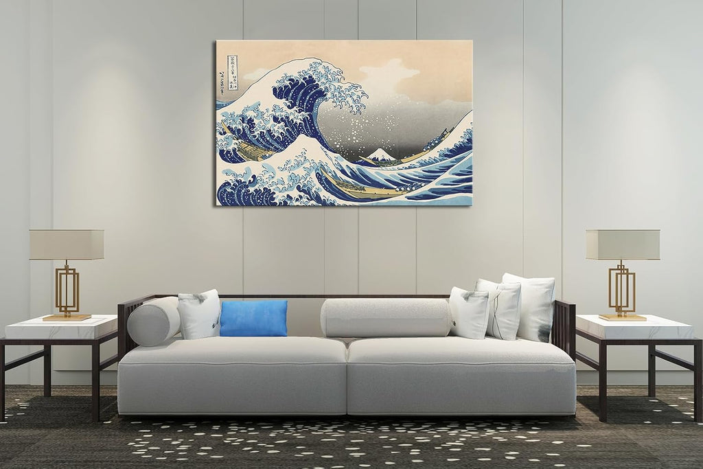 OKEXCKK The Great Wave off Kanagawa by Katsushika Hoki Wall Art Decor, Classic Painting Abstract Seascape Canvas Print Pictures, Modern Japanese Artwork for Bedroom Living Room Decoration - 24"x36"