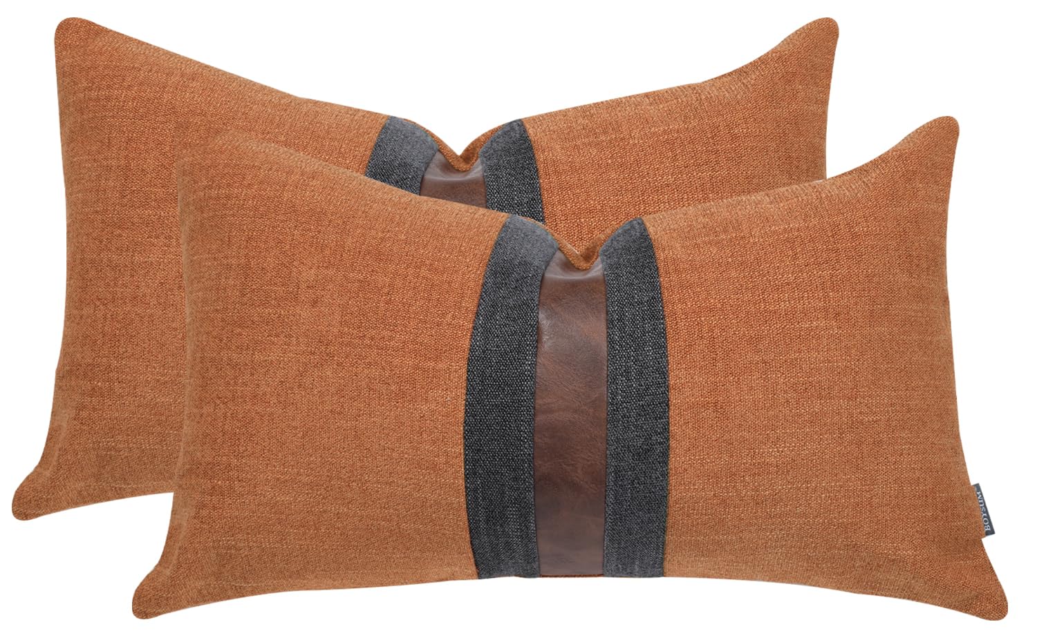 Set of 2 Leather Throw Pillow Covers Cotton Linen Decor Patchwork Pillow Cover Faux Leather Pillows Cover for Couch Sofa Living Room Bedroom,Beige 24"x24"