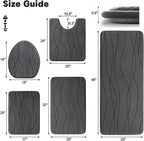 YIHOUSE Memory Foam Grey Bathroom Rug Sets 5 Piece, Ultra Absorbent Bath Mat for Bathroom - Non-Slip Machine Washable & Dry Quickly, 5 Piece Bathroom Mat Set, Dark Grey