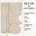 Bathroom Rug Set 5 Piece - Memory Foam Bathroom Mat Set, Soft and Comfortable, Non-Slip Thick Absorbent Bath Mats, Machine Washable, Beige