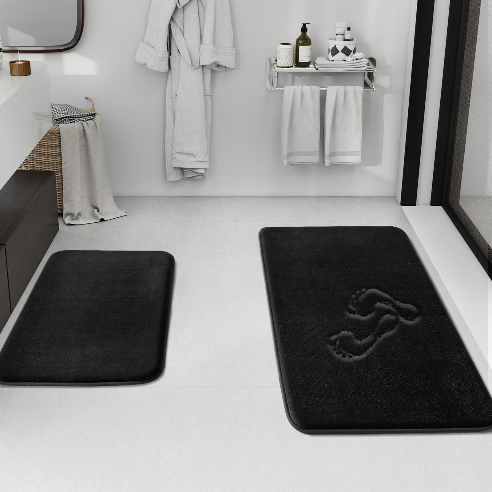 HUXMEYSON Bathroom Rugs Sets 3 Piece, Non-Slip & Quick Dry Bath Mat Set, Ultra Soft Velvet Bath Rugs for Bathroom, Toilet and Shower Floor, Grey Green