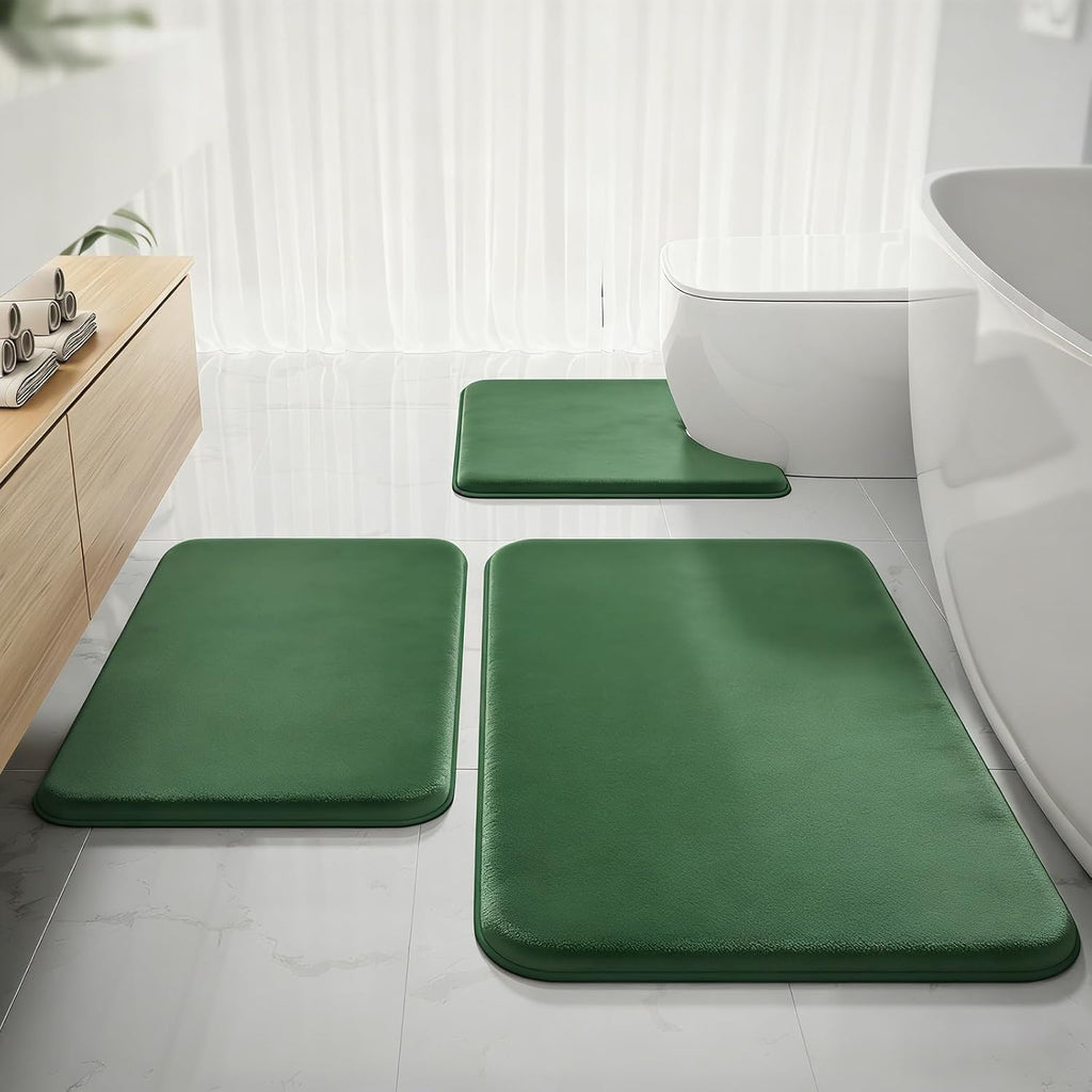 RUN HELIX Bathroom Rugs Sets 3 Piece, Soft Absorbent Memory Foam Bath Mats Set, Dry Fast Bath Mat, Machine Washable Bath Rug Set for Bathroom （Forest Green）