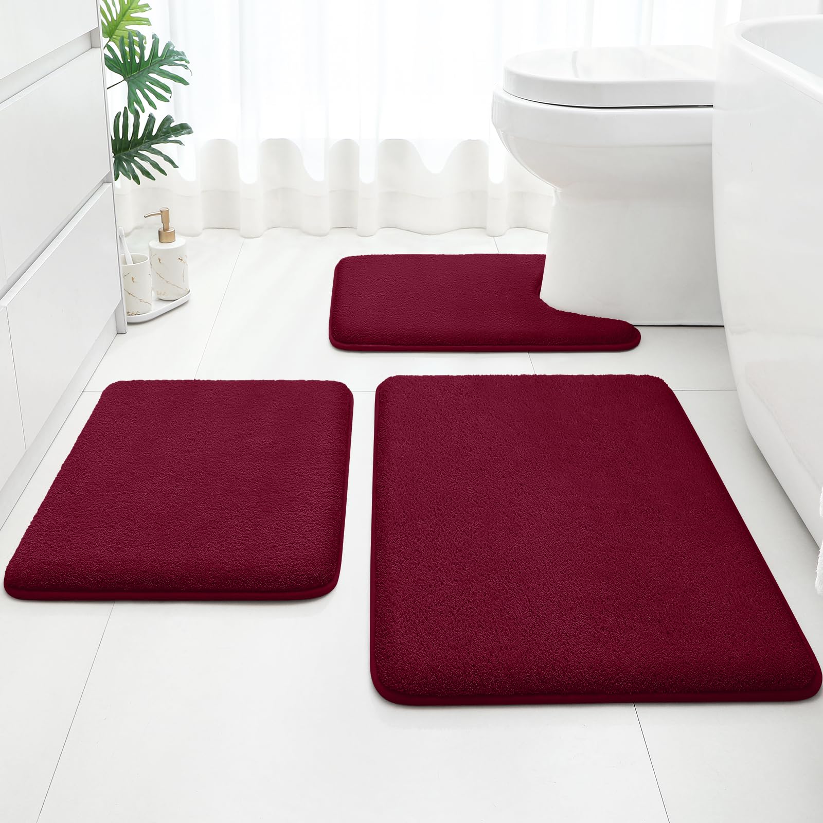 HOMEIDEAS Upgraded Bathroom Rugs Set 3 Piece, Extra Thick Absorbent Soft Memory Foam, Washable Toilet Bath Mat (Grey,17"x24"+20"x32"+U Shape 20"x24")