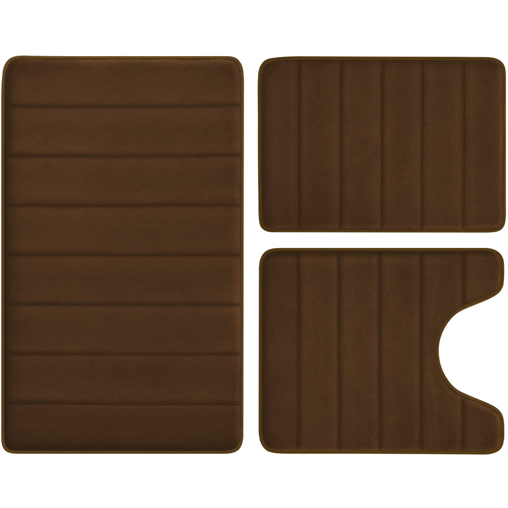 Black Memory Foam Bath Rug 3 Piece Set, Soft Absorbent Non-Slip & Washable