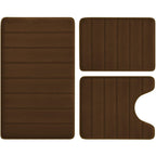 Black Memory Foam Bath Rug 3 Piece Set, Soft Absorbent Non-Slip & Washable