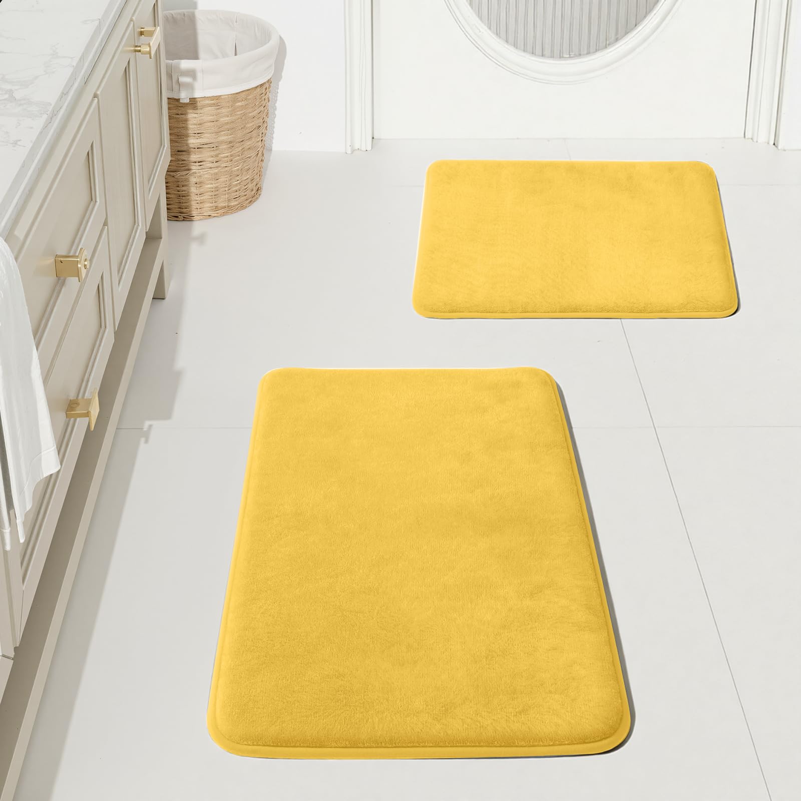 HUXMEYSON Bathroom Rugs Sets 3 Piece, Non-Slip & Quick Dry Bath Mat Set, Ultra Soft Velvet Bath Rugs for Bathroom, Toilet and Shower Floor, Grey Green
