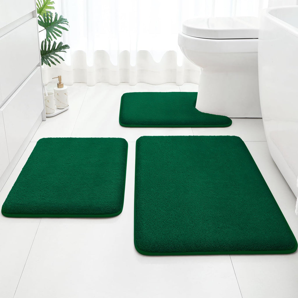 HOMEIDEAS Upgraded Bathroom Rugs Set 3 Piece, Extra Thick Absorbent Soft Memory Foam, Washable Toilet Bath Mat (Grey,17"x24"+20"x32"+U Shape 20"x24")