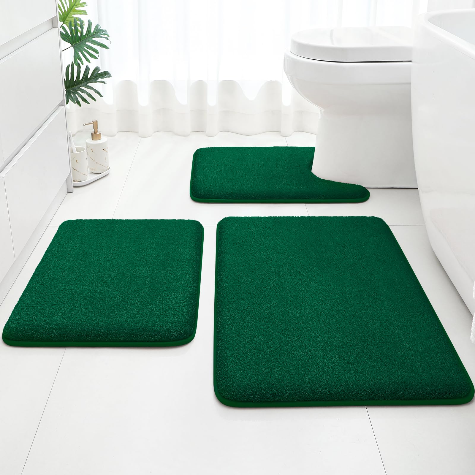 HOMEIDEAS Upgraded Bathroom Rugs Set 3 Piece, Extra Thick Absorbent Soft Memory Foam, Washable Toilet Bath Mat (Grey,17"x24"+20"x32"+U Shape 20"x24")