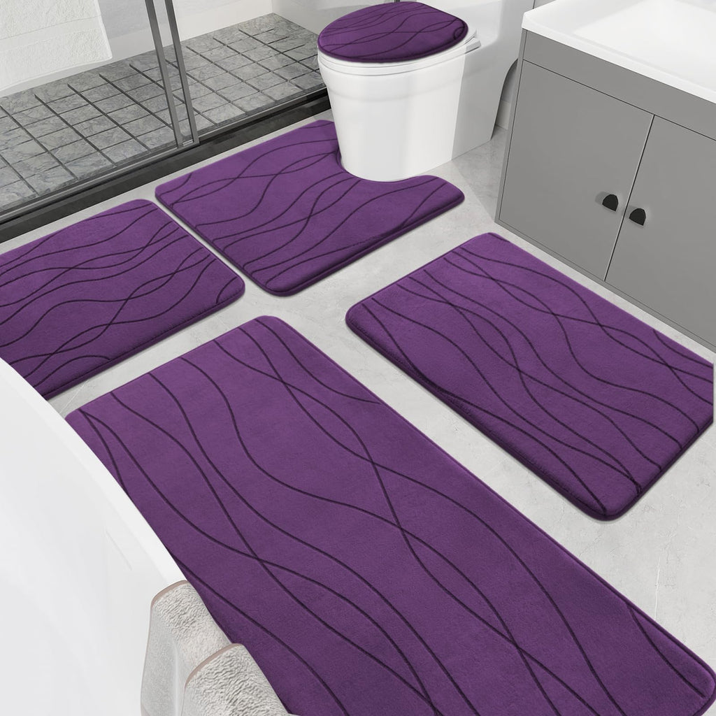 YIHOUSE Memory Foam Grey Bathroom Rug Sets 5 Piece, Ultra Absorbent Bath Mat for Bathroom - Non-Slip Machine Washable & Dry Quickly, 5 Piece Bathroom Mat Set, Dark Grey