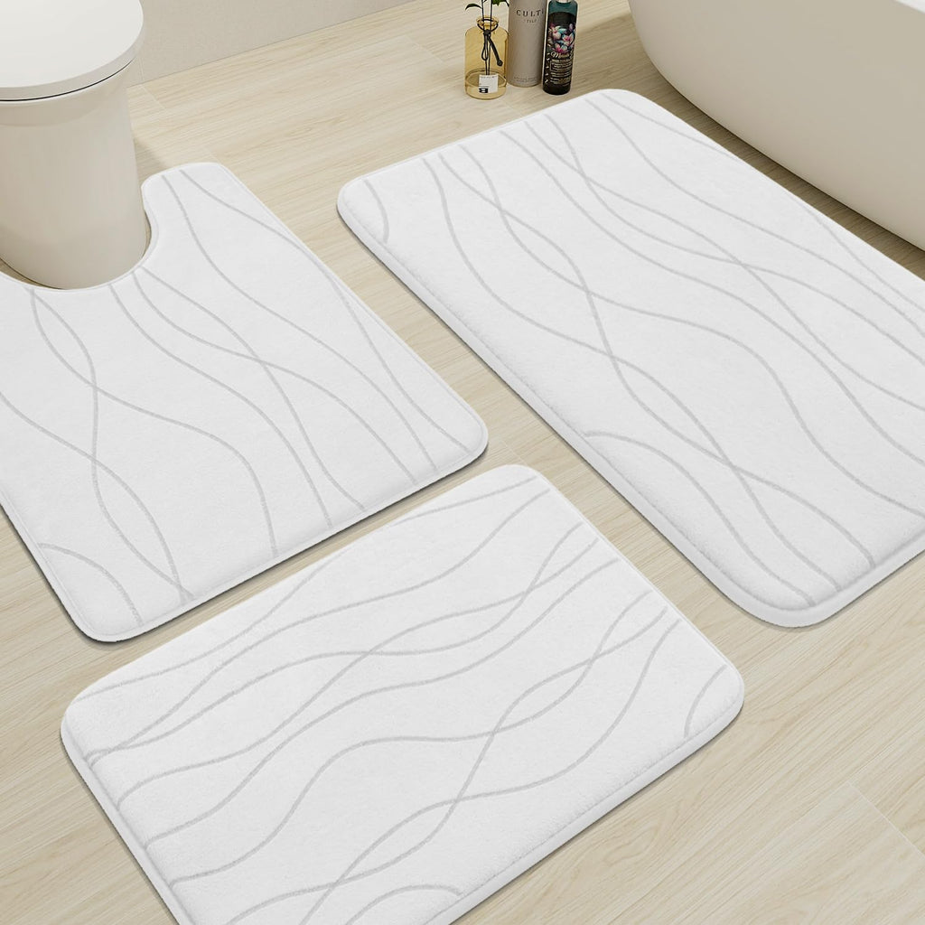 YIHOUSE Memory Foam Grey Bathroom Rug Sets 5 Piece, Ultra Absorbent Bath Mat for Bathroom - Non-Slip Machine Washable & Dry Quickly, 5 Piece Bathroom Mat Set, Dark Grey