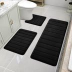 Black Memory Foam Bath Rug 3 Piece Set, Soft Absorbent Non-Slip & Washable