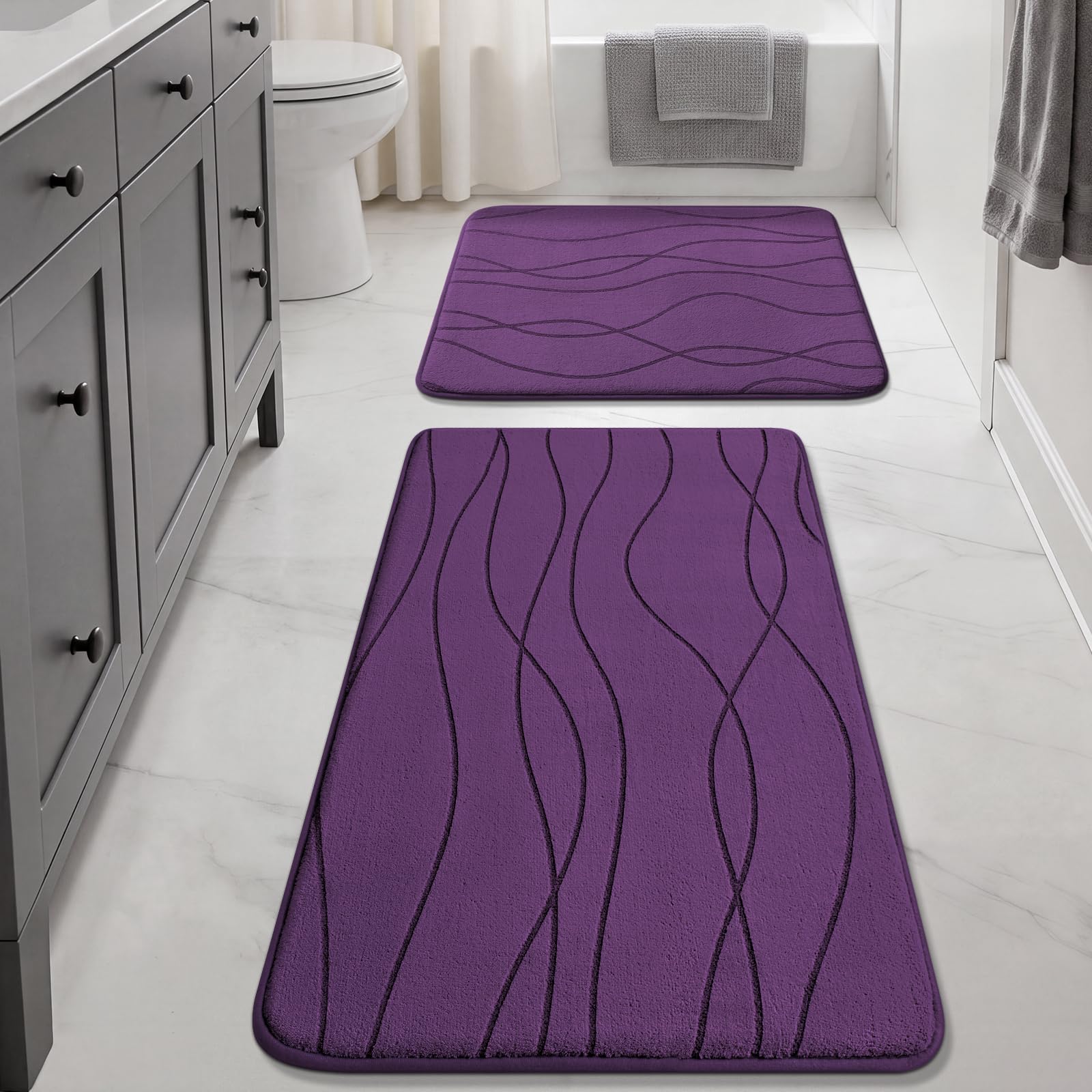 YIHOUSE Memory Foam Grey Bathroom Rug Sets 5 Piece, Ultra Absorbent Bath Mat for Bathroom - Non-Slip Machine Washable & Dry Quickly, 5 Piece Bathroom Mat Set, Dark Grey