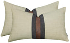 Set of 2 Leather Throw Pillow Covers Cotton Linen Decor Patchwork Pillow Cover Faux Leather Pillows Cover for Couch Sofa Living Room Bedroom,Beige 24"x24"