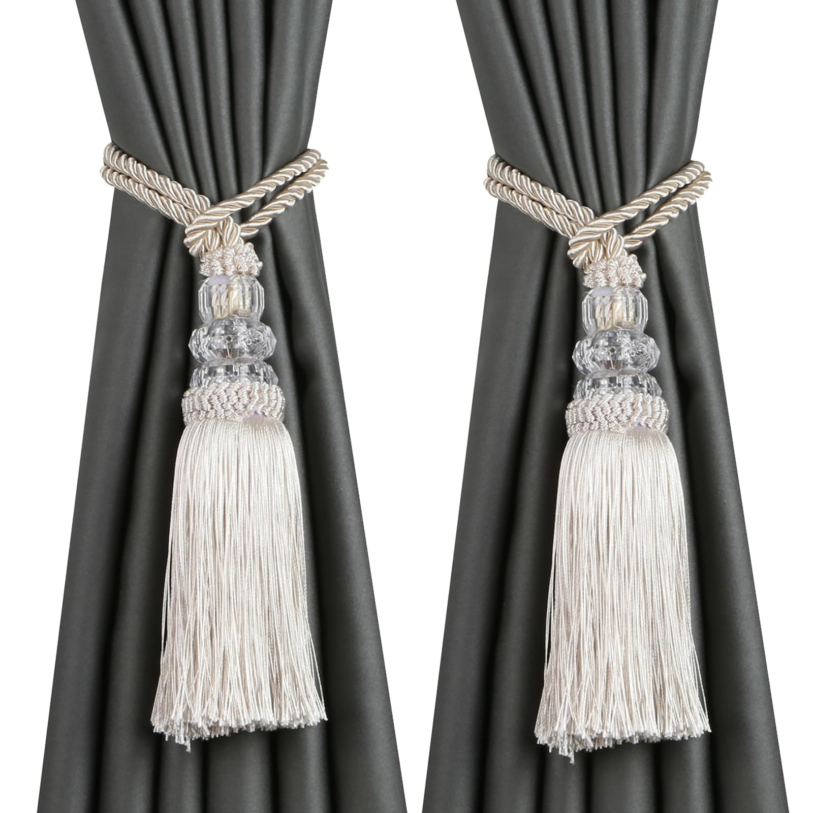 6 Pack Curtain Tiebacks with Tassel, Outdoor Elegant Decorative Curtain Holdback,Modern Rope Window Curtain Ties Backs for Draperies (6, Gold)