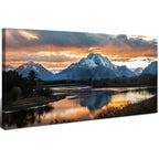 Sunset Mountain Wall Art for Living Room Nature Grand Teton Landscape Canvas Wall Decor National Park Wall Art Oxbow Bend Snake River Scenery Wyoming Painting Artwork Office Home Decoration 20x40"