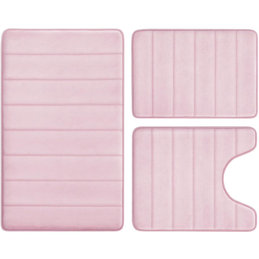 Black Memory Foam Bath Rug 3 Piece Set, Soft Absorbent Non-Slip & Washable