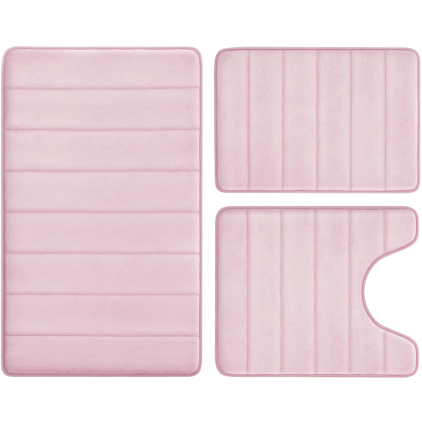 Black Memory Foam Bath Rug 3 Piece Set, Soft Absorbent Non-Slip & Washable