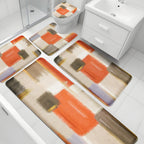 XLHOMO Orange Memory Foam Bathroom Rug Sets 5 Piece, Absorbent Non-Slip Bath Mat with Toilet Lid Cover for Bathroom, Extra Thick Water Absorbent Orange Bath Rugs for Tub, Toilet and Floor