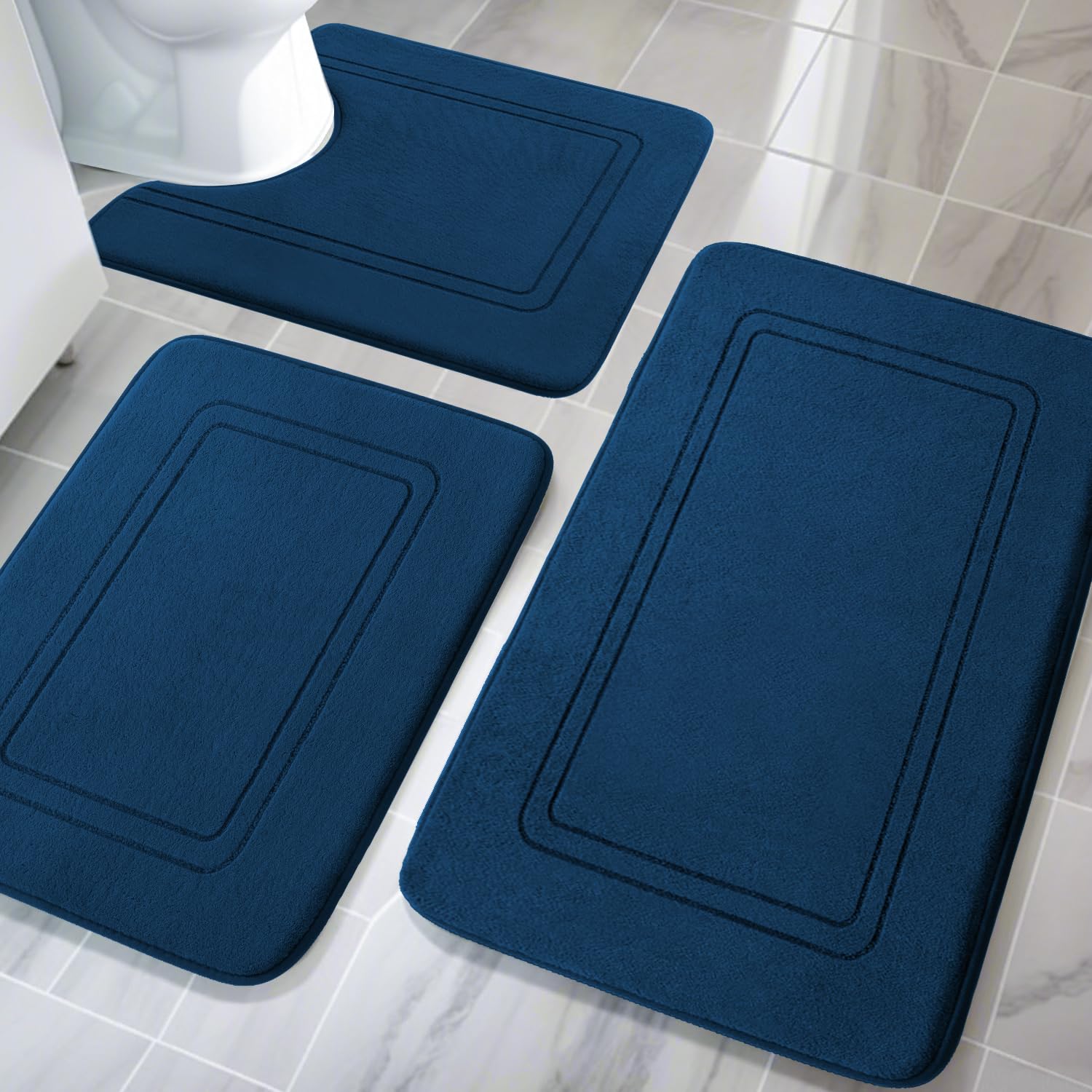 YIHOUSE Memory Foam Bath Mat Set, Bathroom Rugs Sets 3 Pieces, Non Slip Bath Mats for Bathroom, Super Soft and Water Absorbent Bath Rug Set, Machine Washable U Shape Toilet Rug,Beige