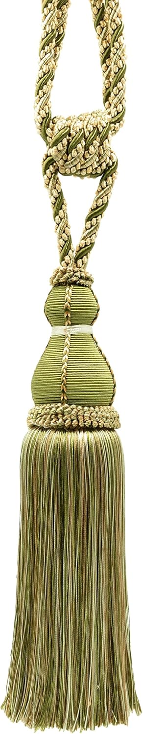 DÉCOPRO Elegant Large Tassel Tieback for Curtains & Draperies, Tassel Length 12" (30.5cm), Spread 30" (76cm) # TBH15, Olive Garden Green (Color# 010) Set of 4