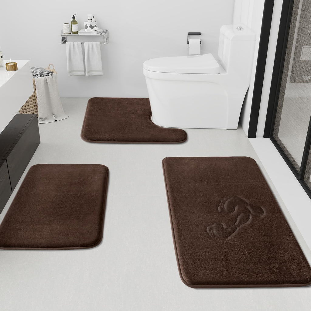 HUXMEYSON Bathroom Rugs Sets 3 Piece, Non-Slip & Quick Dry Bath Mat Set, Ultra Soft Velvet Bath Rugs for Bathroom, Toilet and Shower Floor, Grey Green
