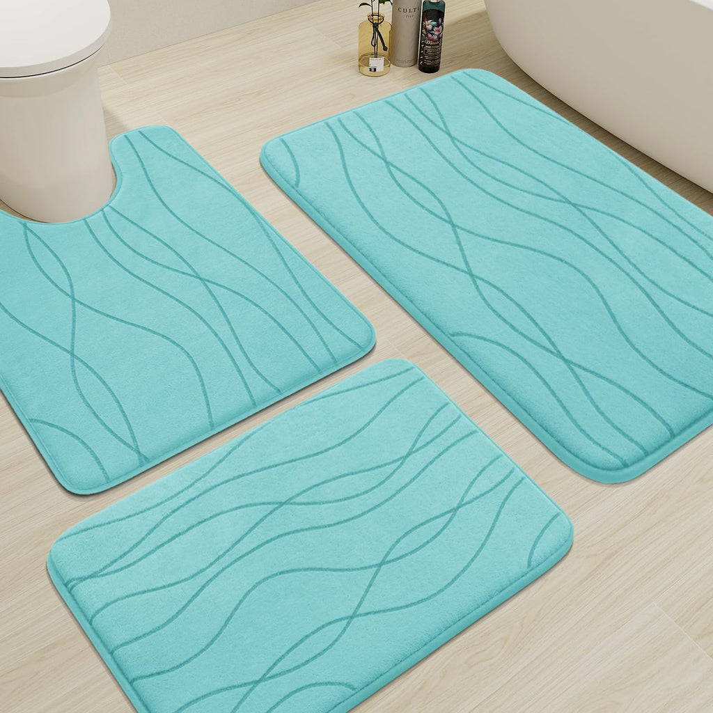 YIHOUSE Memory Foam Grey Bathroom Rug Sets 5 Piece, Ultra Absorbent Bath Mat for Bathroom - Non-Slip Machine Washable & Dry Quickly, 5 Piece Bathroom Mat Set, Dark Grey