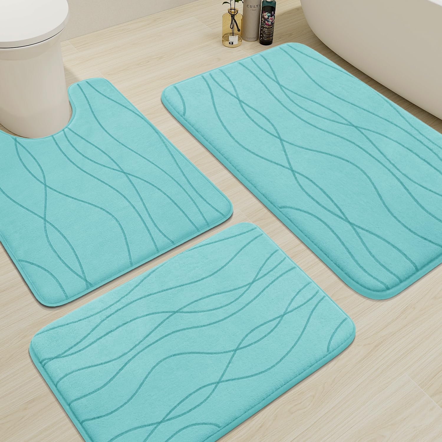 YIHOUSE Memory Foam Grey Bathroom Rug Sets 5 Piece, Ultra Absorbent Bath Mat for Bathroom - Non-Slip Machine Washable & Dry Quickly, 5 Piece Bathroom Mat Set, Dark Grey